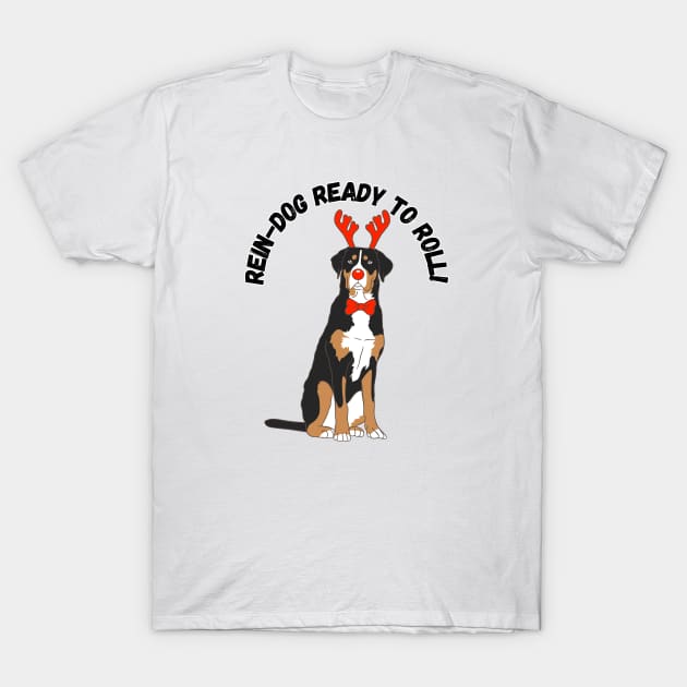 Rein-dog Ready to Roll! Christmas dog T-Shirt by Project Charlie